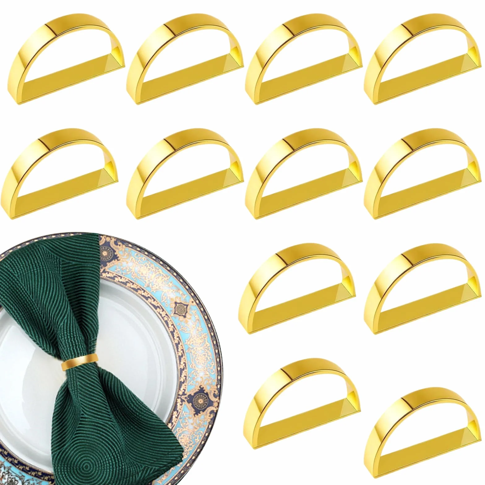 Pierścienie na serwetki złote 12 szt. Eleganckie klamry do serwetek, Pierścienie na serwetki Boże Narodzenie Napkin Rings z metalu do dekoracji stołu Walentynki Wielkanoc Wesele Boże Narodzenie