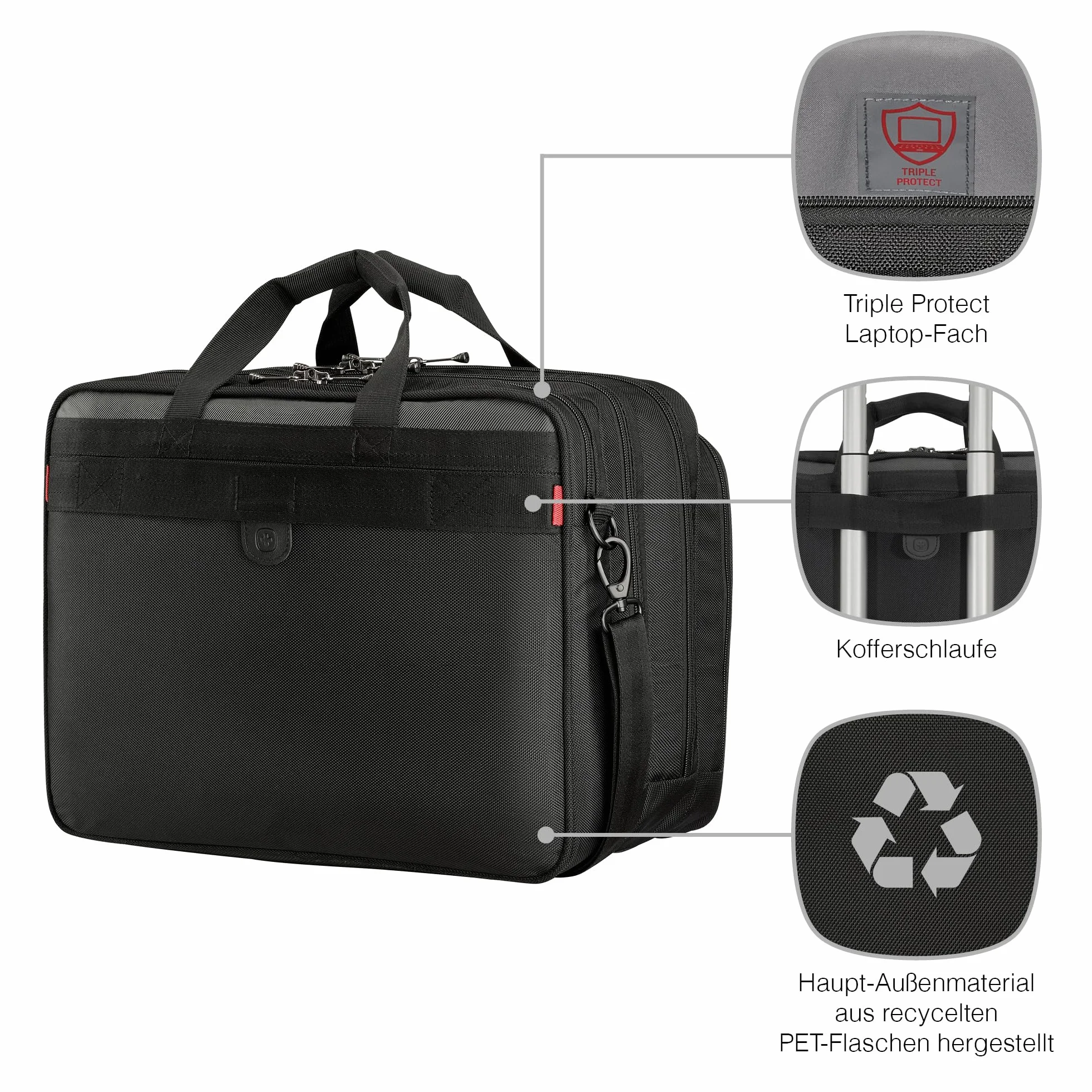 WENGER Legacy torba na laptopa, notebook, aktówka, organizer, dla kobiet i mężczyzn, do biura, na podróż służbową, uniwersytet, czarny/szary, Nachhaltig, Torba na laptopa 17" - duża