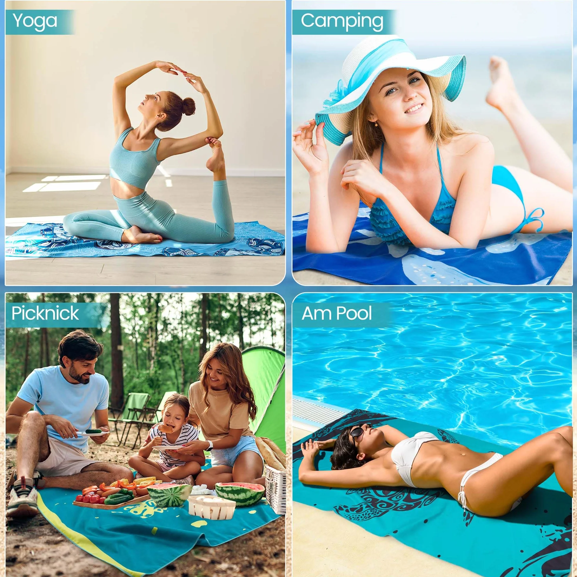 Ręcznik plażowy z mikrofibry 100 x 200 cm XXL szybkoschnący odporny na piasek