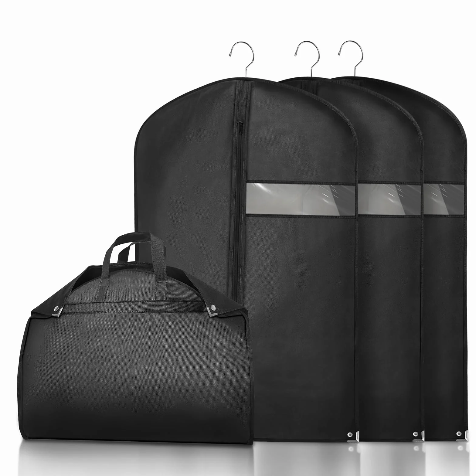 Jsdoin 3 x worek na ubrania premium do garnituru 100 x 60 cm, oddychający materiał, garnitur z uchwytem do noszenia, wysokiej jakości torba na ubrania na garnitur i sukienkę, oddychająca torba na