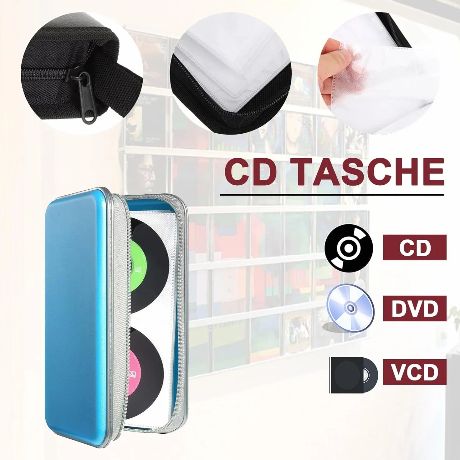 Torba do przechowywania płyt CD, DVD, do domu, samochodu, na 80 dysków, niebieska