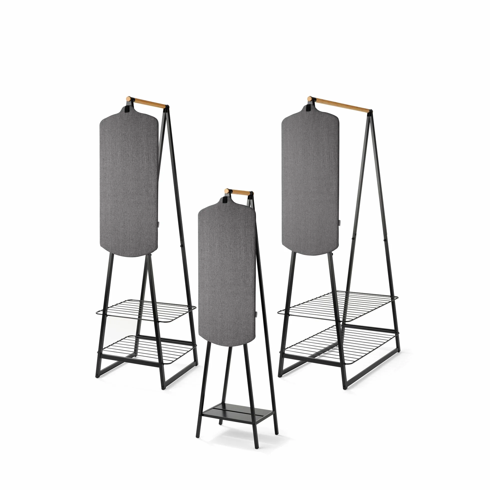 Brabantia Kompaktowy wieszak na ubrania Linn stalowa rama bambusowy drążek 47.6 x 34 x 170 cm Matt Black