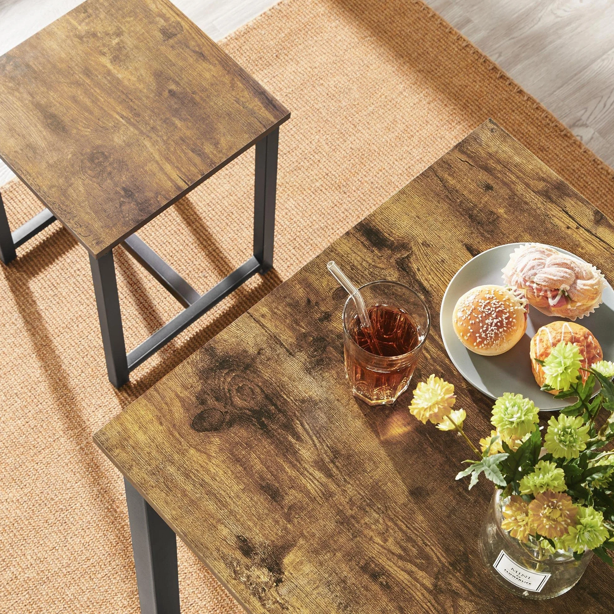 Yaheetech Zestaw Stołów Barowych z 2 Stołkami 90 x 60 x 75 cm Drewniany Brązowo-Czarny