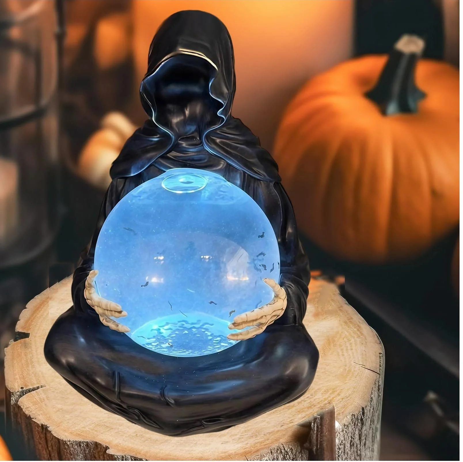 Kryształowa kula boga śmierci LED dekoracja Halloween czarny żniwiarz kula śnieżna gotycka