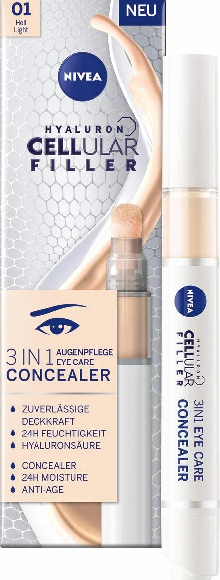 NIVEA HYALURON CELLULAR Filler Krem korygujący cienie pod oczami 3w1 z kwasem hialuronowym, odcień jasny, 4 ml
