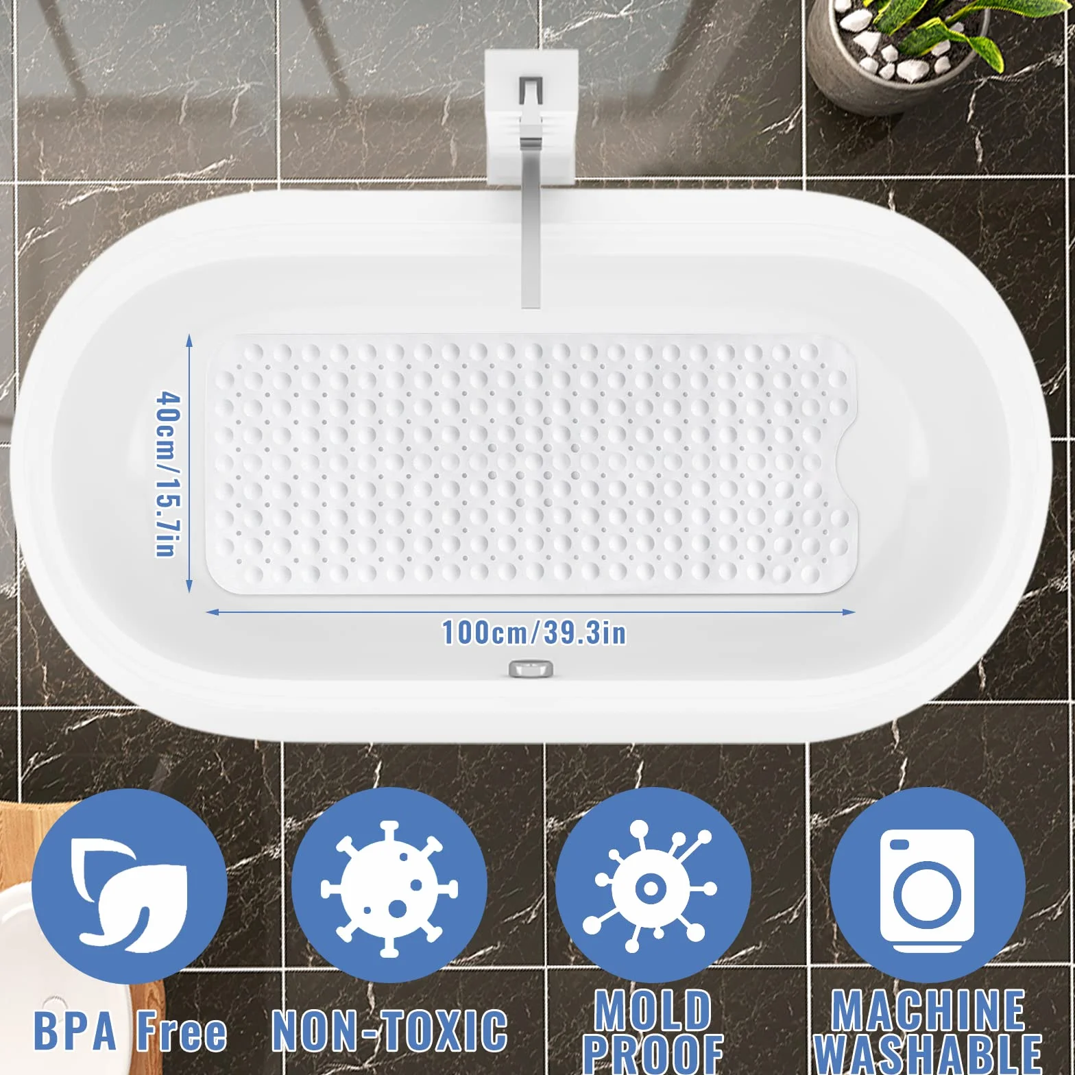 Mata antypoślizgowa do kąpieli pod prysznic 100 x 40 cm przezroczysty biały