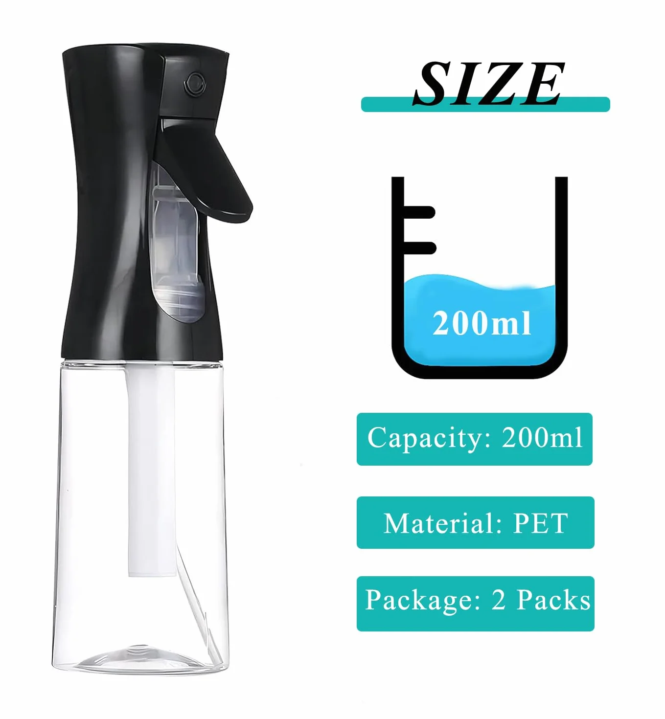 Butelka z rozpylaczem do włosów, 200 ml, butelka z rozpylaczem Ultra Fine Mist, pusta butelka z rozpylaczem wody, butelka z rozpylaczem do włosów, szczelna, do stylizacji włosów, czyszczenia roślin, 2