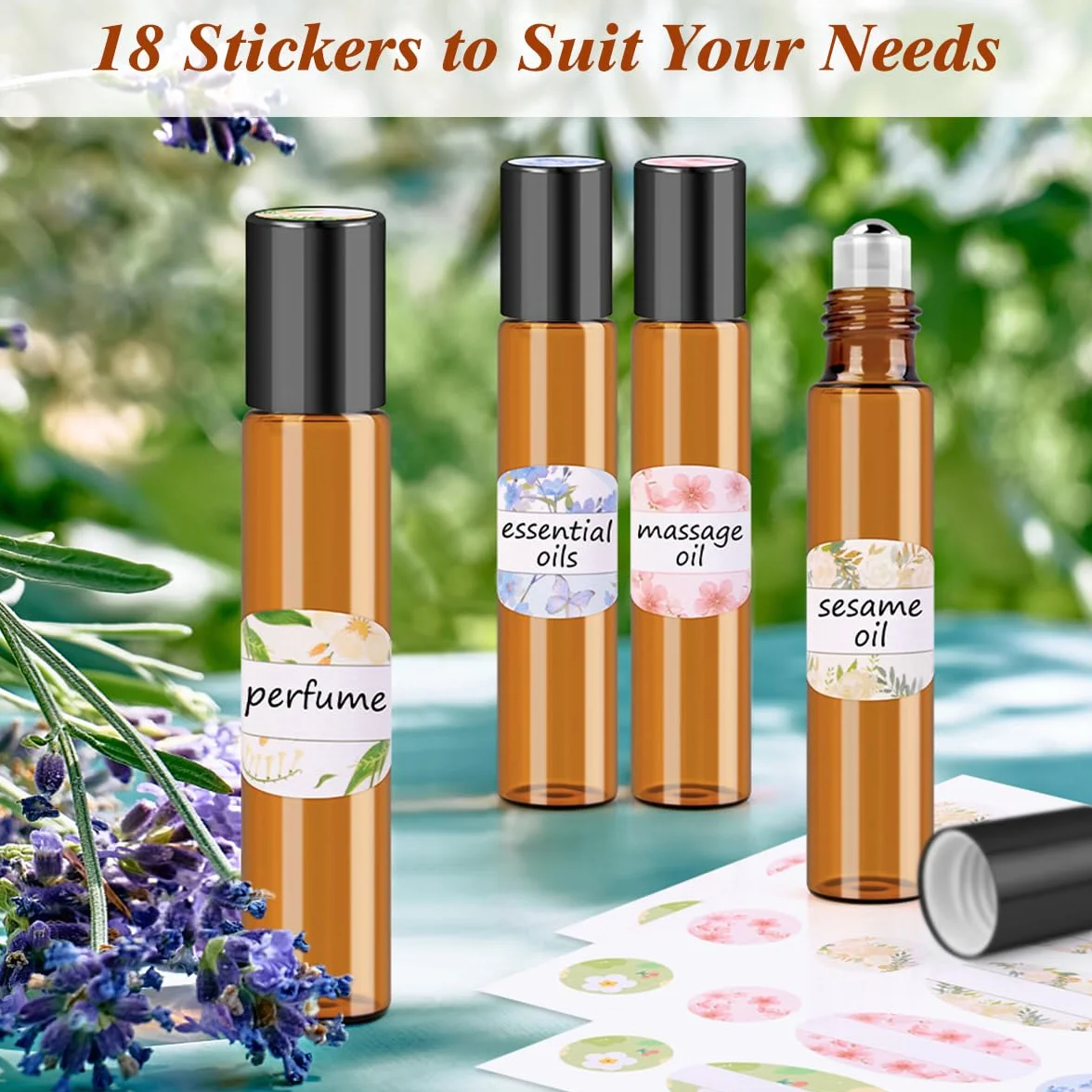 Roll on butelka pusta 10 ml, 15 sztuk, brązowe olejki eteryczne, szklane butelki z pipetą, kulkami ze stali nierdzewnej, do perfum, kosmetyków, aromaterapii, masażu, czarny