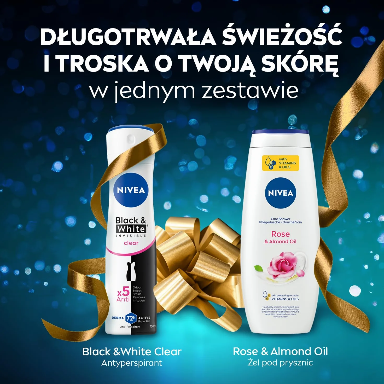 NIVEA Delicate Świąteczny prezent - Zestaw kosmetyków dla kobiet do ciała: żel pod prysznic i antyperspirant Black&White