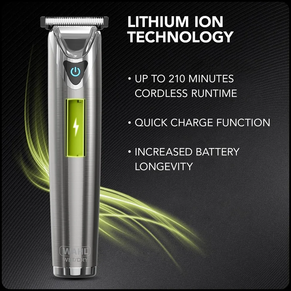 WAHL Stainless Steel Washable Multigroomer, Trymer do Brody i Zarostu, Przycinanie Włosów w Domu, Trymer do Nosa i Uszu, Zestaw do Pielęgnacji dla Mężczyzn, W pełni zmywalny, Bezprzewodowy