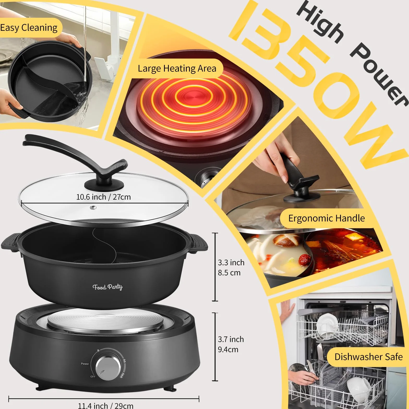 Elektryczny garnek do hot pot 4 l 1350 W 220 V dzielony dwustronny