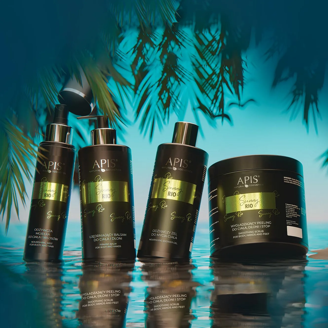 APIS SUNNY RIO spray do ciała i włosów, 150 ml, z jaśminem, migdałem, kokosem, kwasem hialuronowym i D-pantenolem – nawilżenie, pielęgnacja i tropikalny letni zapach