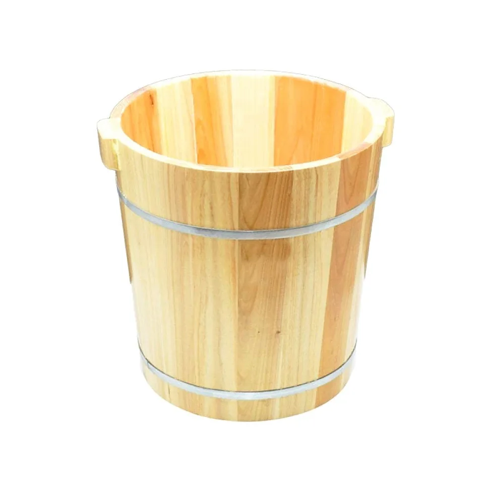 Wiadro do kąpieli stóp z naturalnego drewna, basen do pedicure, beczka do kąpieli stóp, pedicure dla dorosłych, grube lite drewno, 40 cm, kąpiel stóp, masaż, spa, sauna, urodziny, wygodne