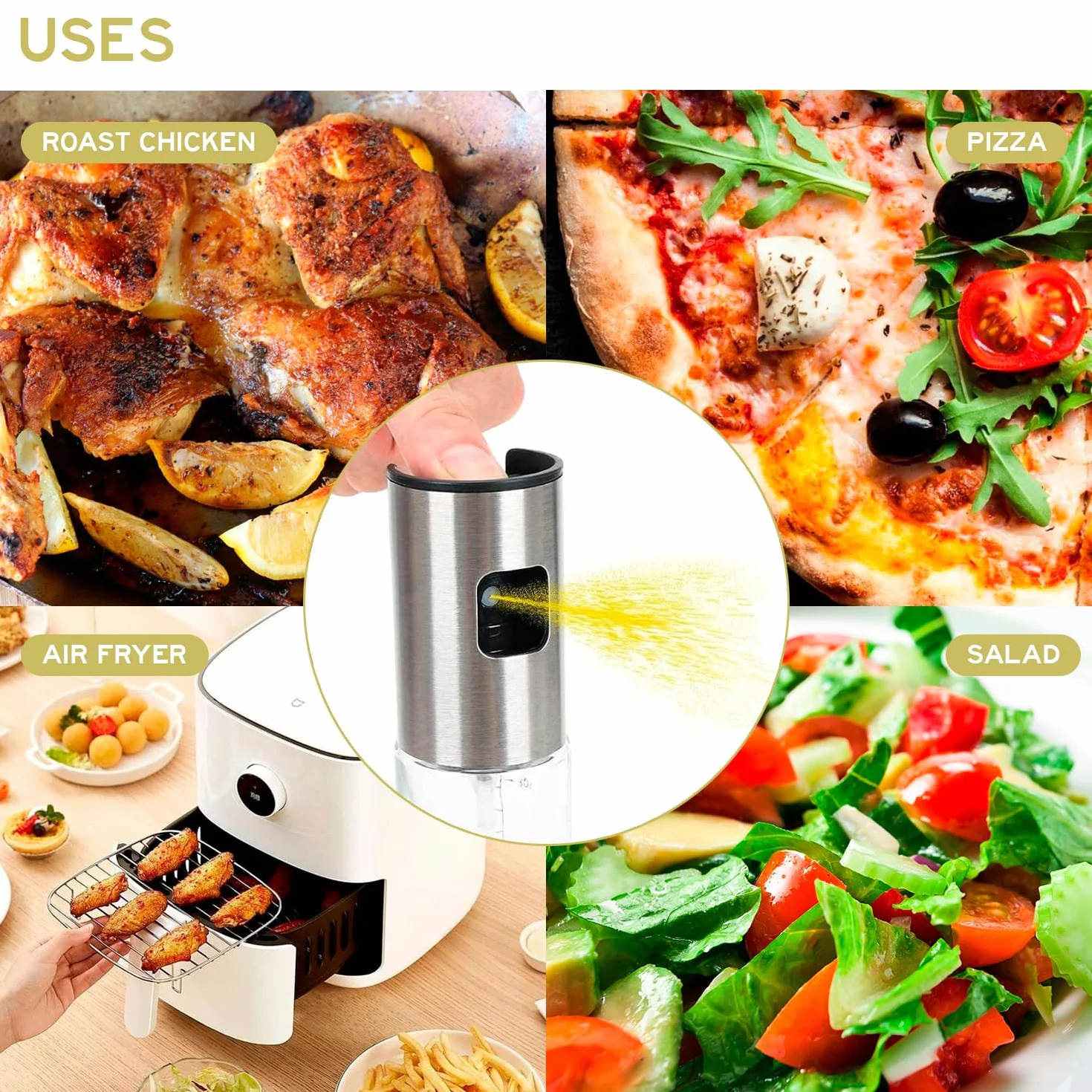 Edihome Butelka z rozpylaczem olejowym ze stali nierdzewnej 100 ml do frytkownicy powietrznej