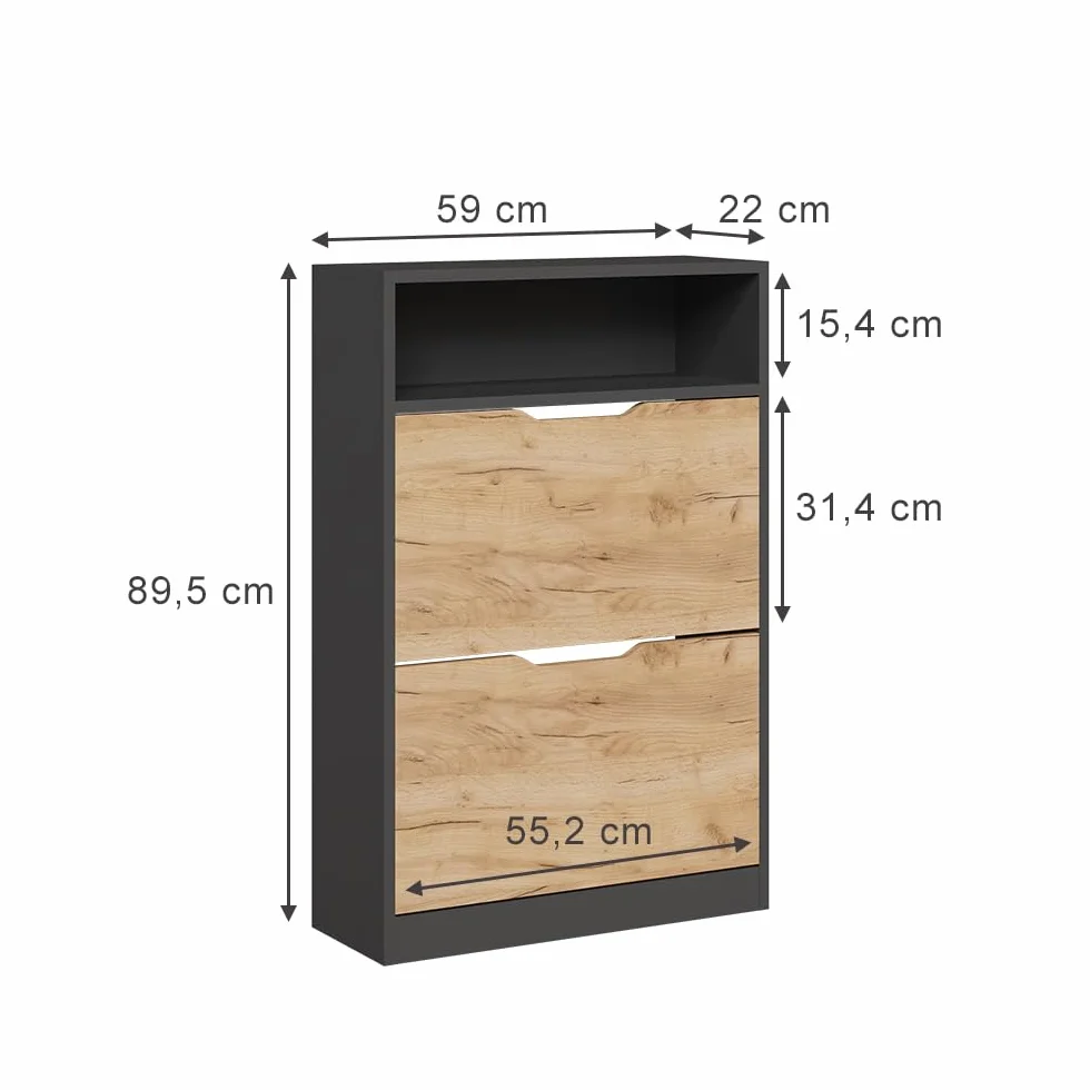 Vicco Wywrotka do butów Luca Antracyt złoty dąb 59 x 89.5 cm 2 przegrody