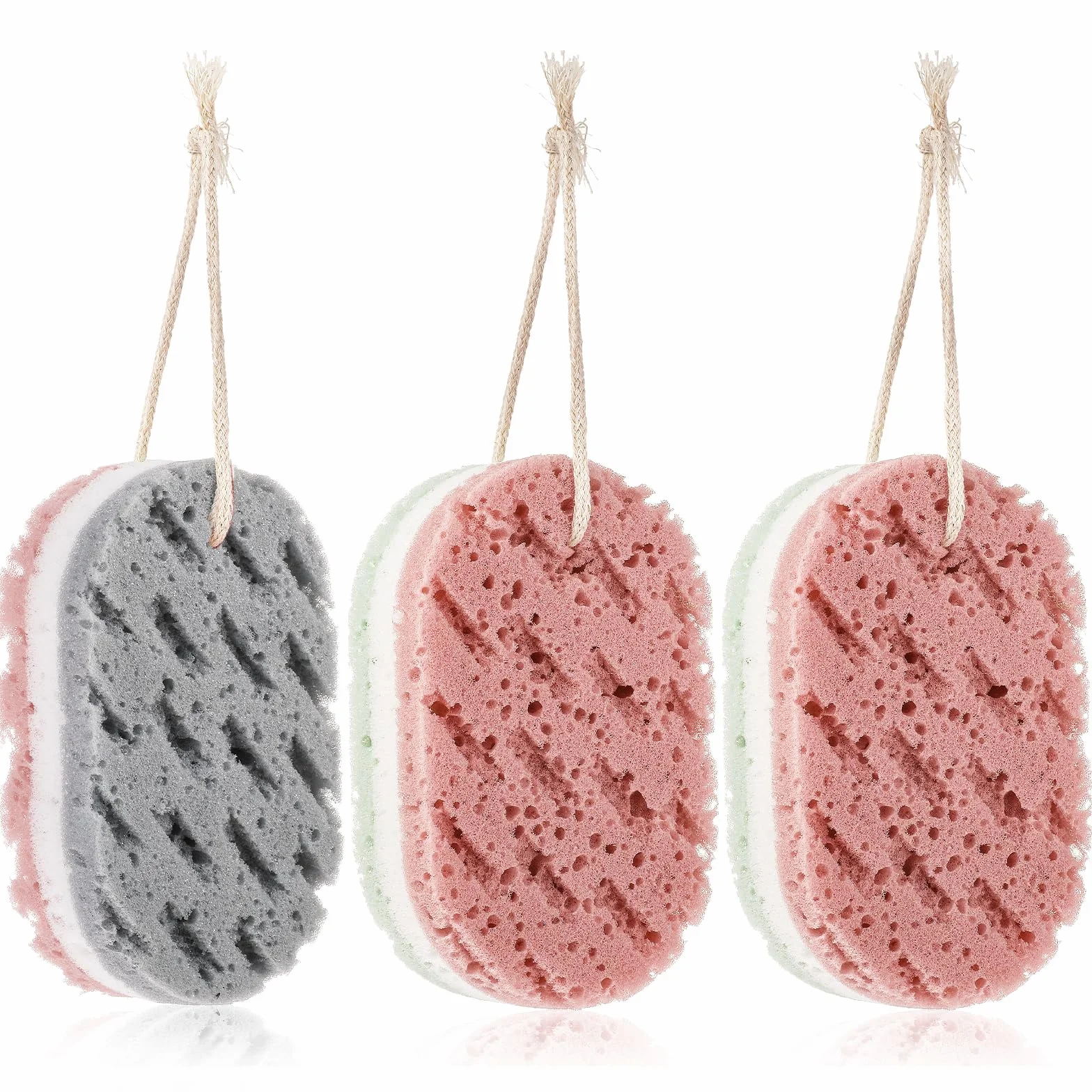 WLLHYF 3 szt. Gąbka do kąpieli dla kobiet gąbka Loofah Peeling do ciała głęboko złuszczająca gąbka prysznicowa do ciała duży rozmiar gąbka do kąpieli akcesoria do kąpieli