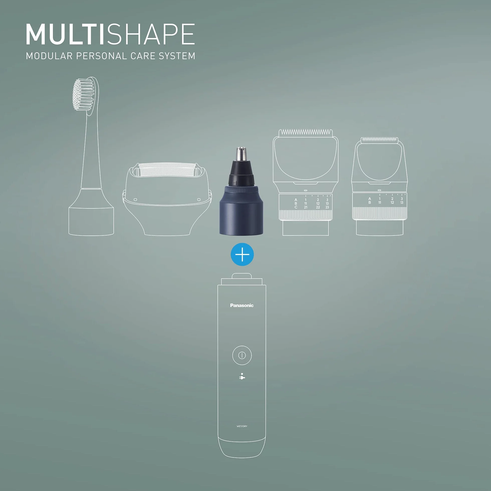 Panasonic ER-CNT1 MULTISHAPE modułowy system do pielęgnacji osobistej - nasadka trymera do nosa/uszu/zarostu (funkcja podciśnienia, system Vortex)