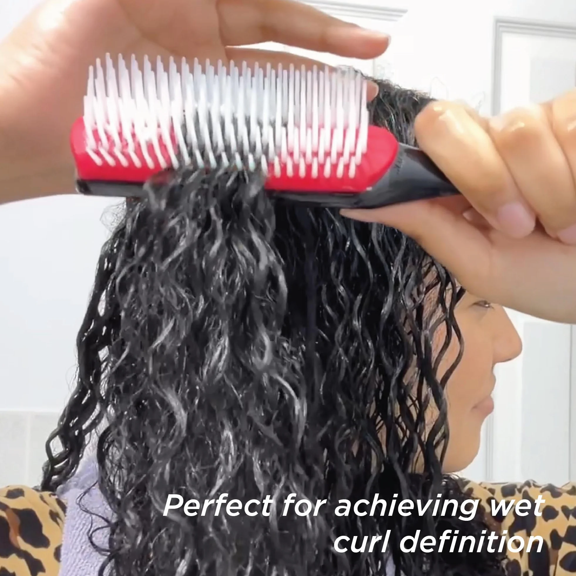 Denman Curly Hair Brush D3 (Black & Red) 7 Row Styling Brush for Detangling, Separating, Shaping and Defining Curls - For Women and Men