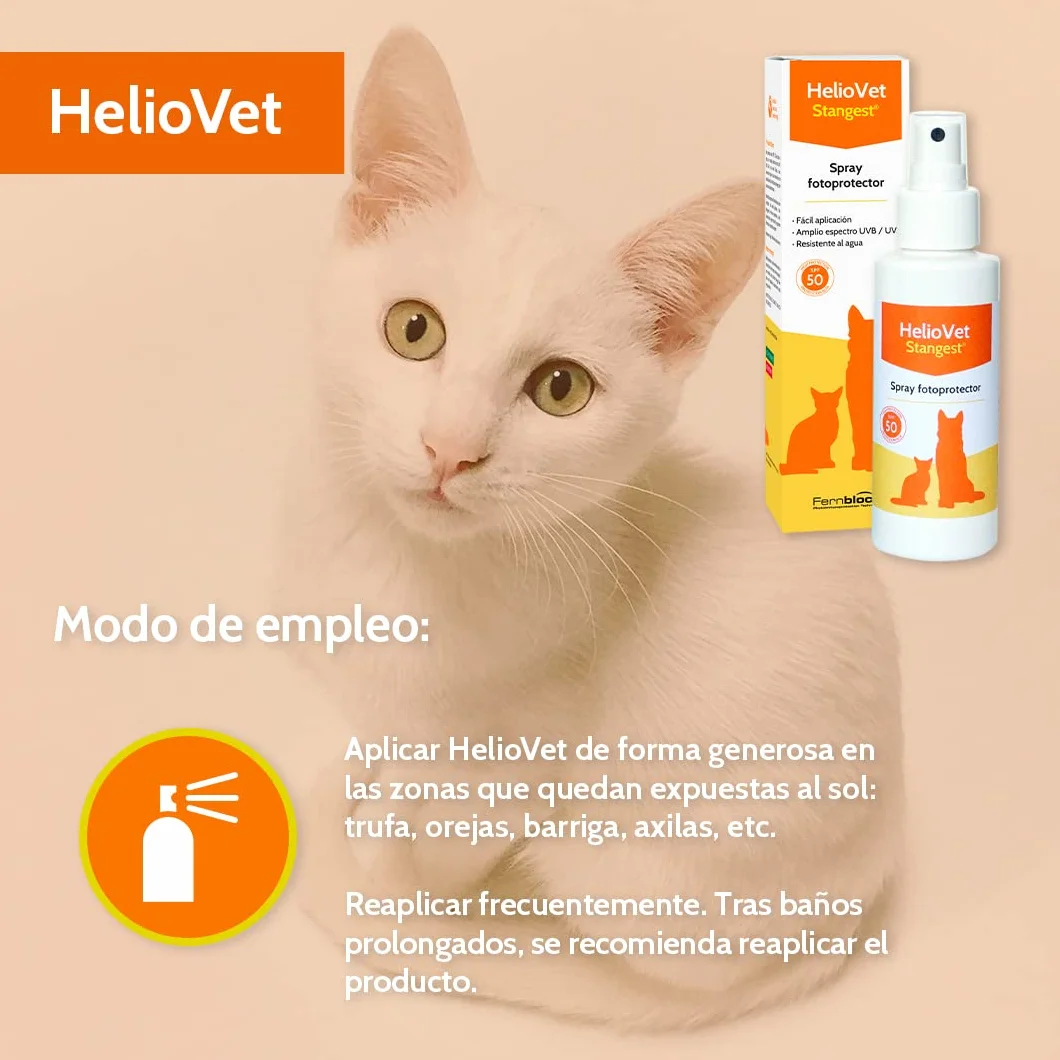 STANGEST HelioVet Solar Spray SPF 50 dla psów i kotów, skuteczna ochrona przeciwsłoneczna przed UVA i UVB, podczerwienią i widocznym światłem, regeneruje barierę skórną zwierzęcia, 80 ml