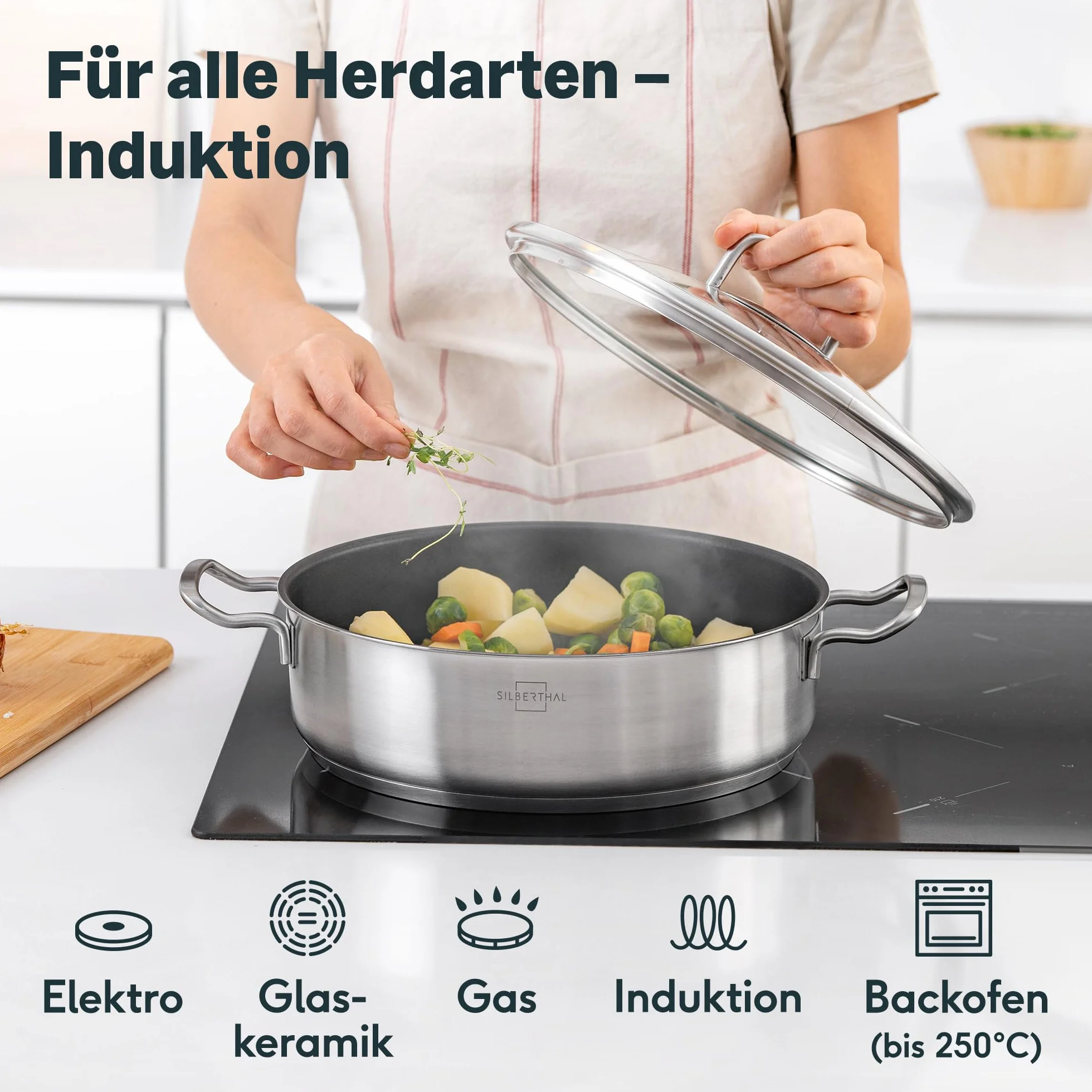 SILBERTHAL Patelnia do duszenia 28 cm z pokrywką do piekarnika 250°C indukcyjna 5 l