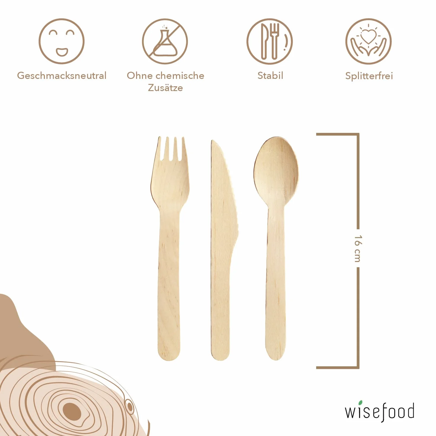 wisefood Jednorazowe widelce z drewna brzozowego, 100 sztuk, widelce drewniane, jednorazowe, 16 cm, biodegradowalne i stabilne sztućce jednorazowe, drewniane widelce, widelce jednorazowe