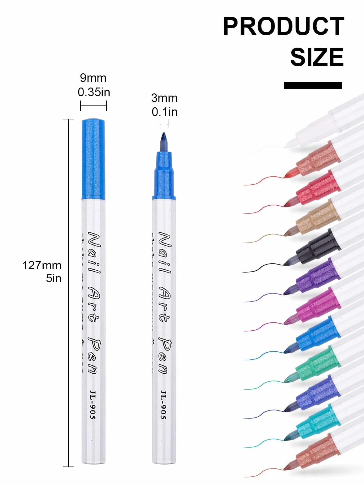 Zestaw 12 piór do paznokci z metalicznym proszkiem 3D, Kalolary Nail Point Graffiti Dotting Pen Drawing Painting Liner Brush do wykonywania zdobień i malowania paznokci w stylu DIY. Narzędzia do manicure i zdobienia paznokci (C)