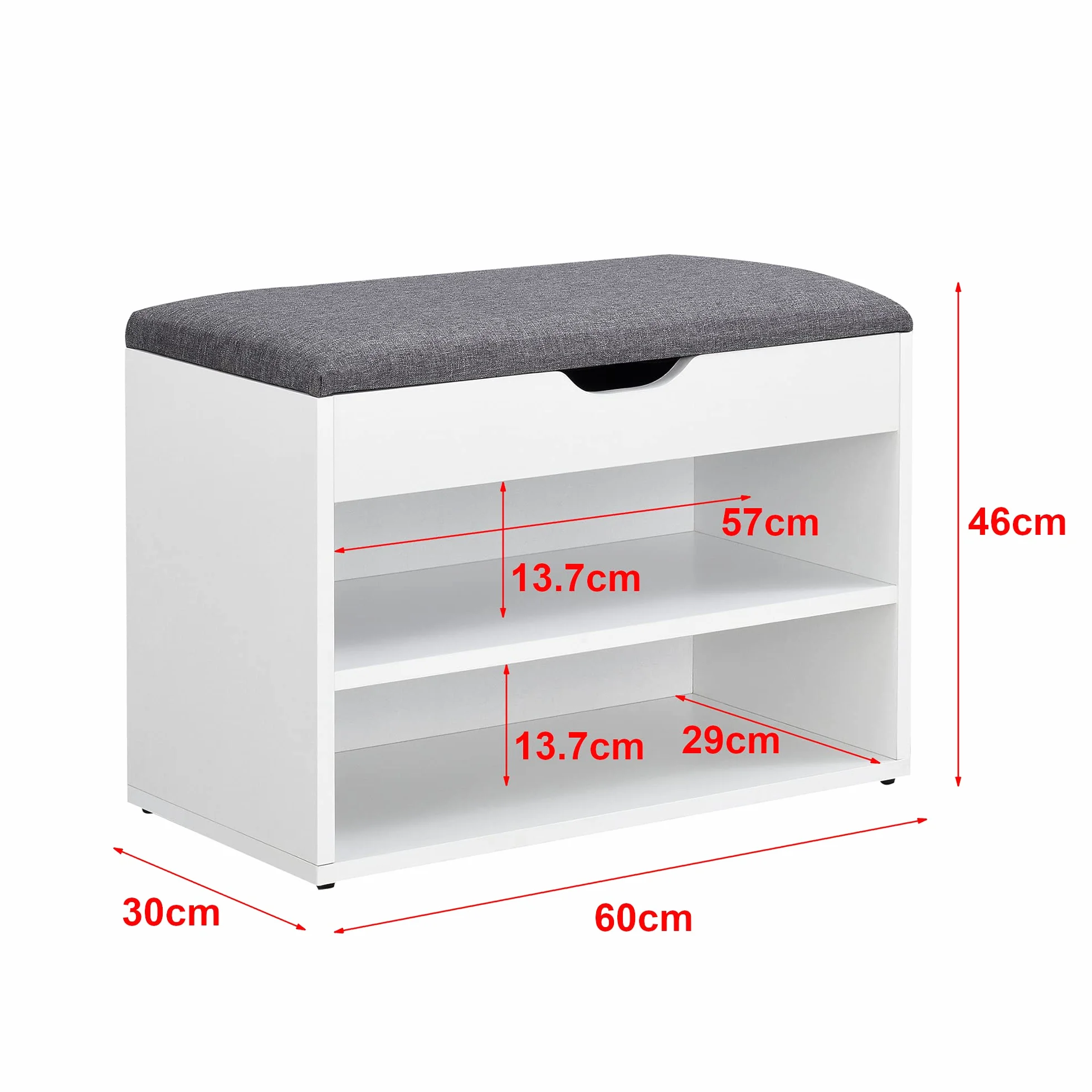 Szafka na buty Gentofte 60x30x46 cm z 3 półkami, biała/szara
