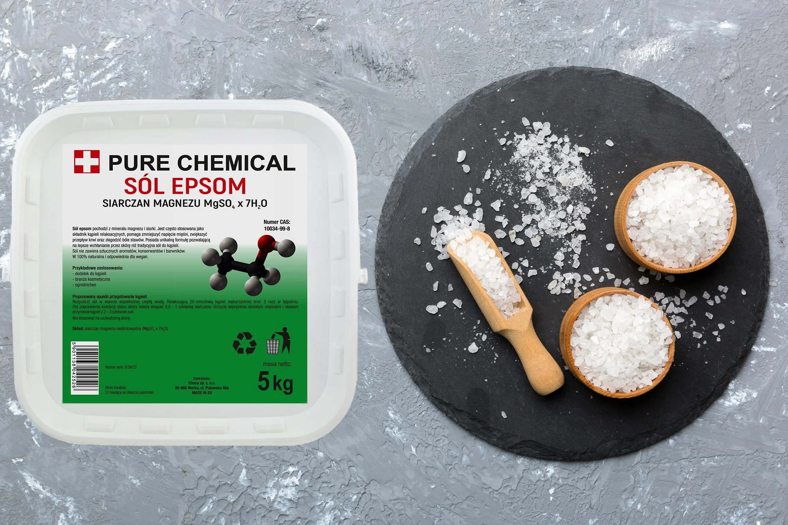 PURE CHEMICAL - Sól Epsom Do Kąpieli - Siarczan Magnezu - Rzymska - Angielska - Gorzka - Wellness - Relaksująca - Pedicure - Przeciwzapalna - Czysta - Bez Zapachu - Naturalna