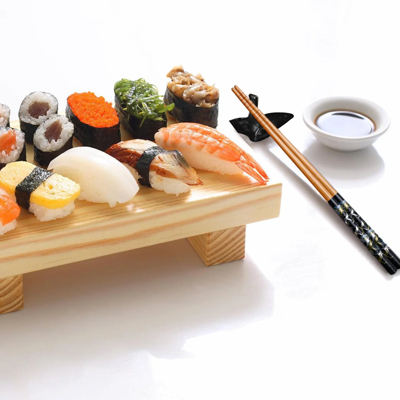 BAIFULAI Zestaw 2 par drewnianych pałeczek do sushi z ceramicznym uchwytem na papier żurawia