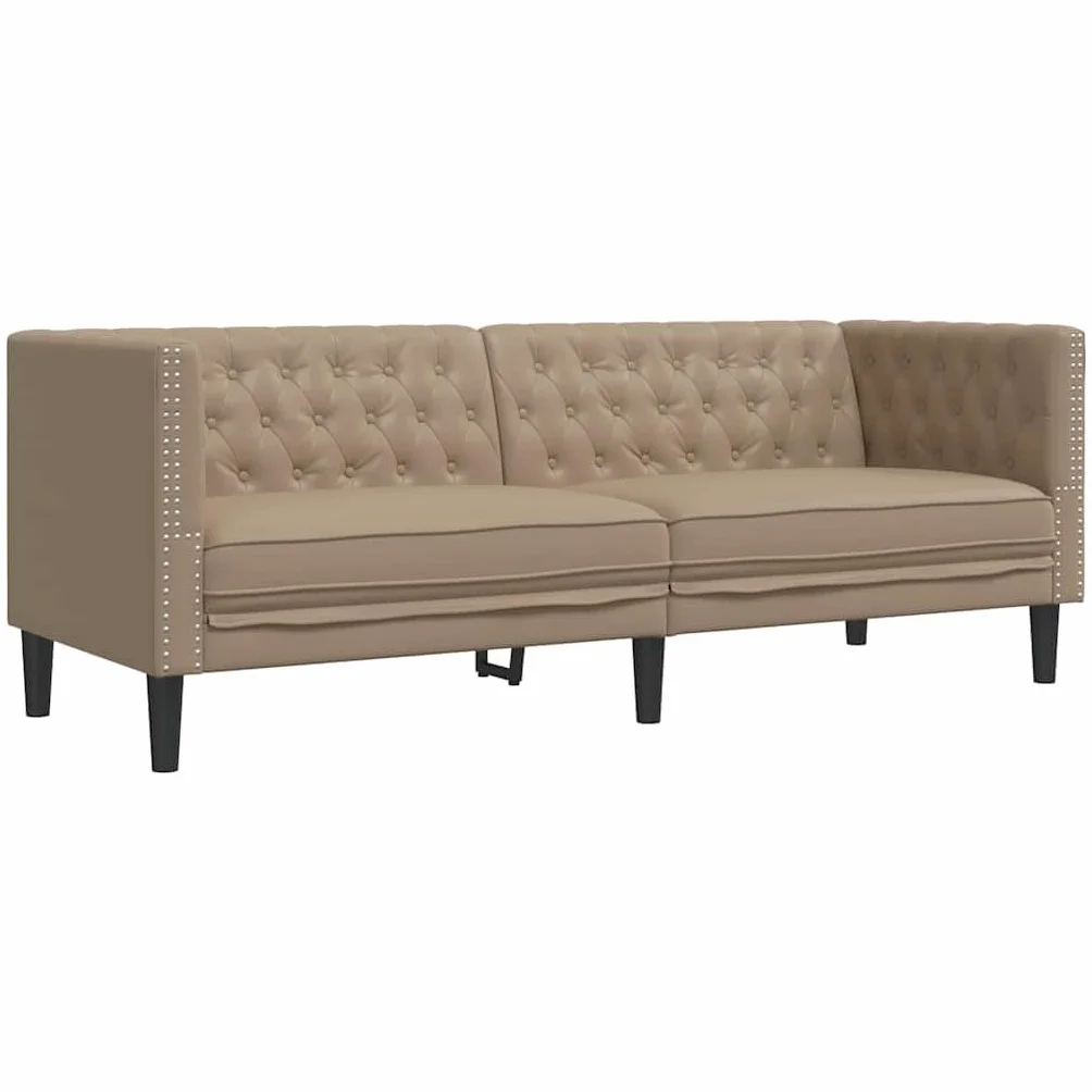 vidaXL Sofa Chesterfield, 3-os., cappuccino, sztuczna skóra, 3-osobowa sofa, kanapa, wypoczynek, kanapa 3-osobowa, wersalka, sofa trzyosobowa