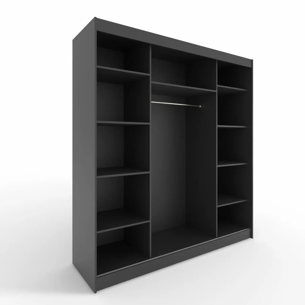 ML Furniture D6 Szafa z drzwiami przesuwnymi 200 cm z lustrem Czarny 3 drzwi