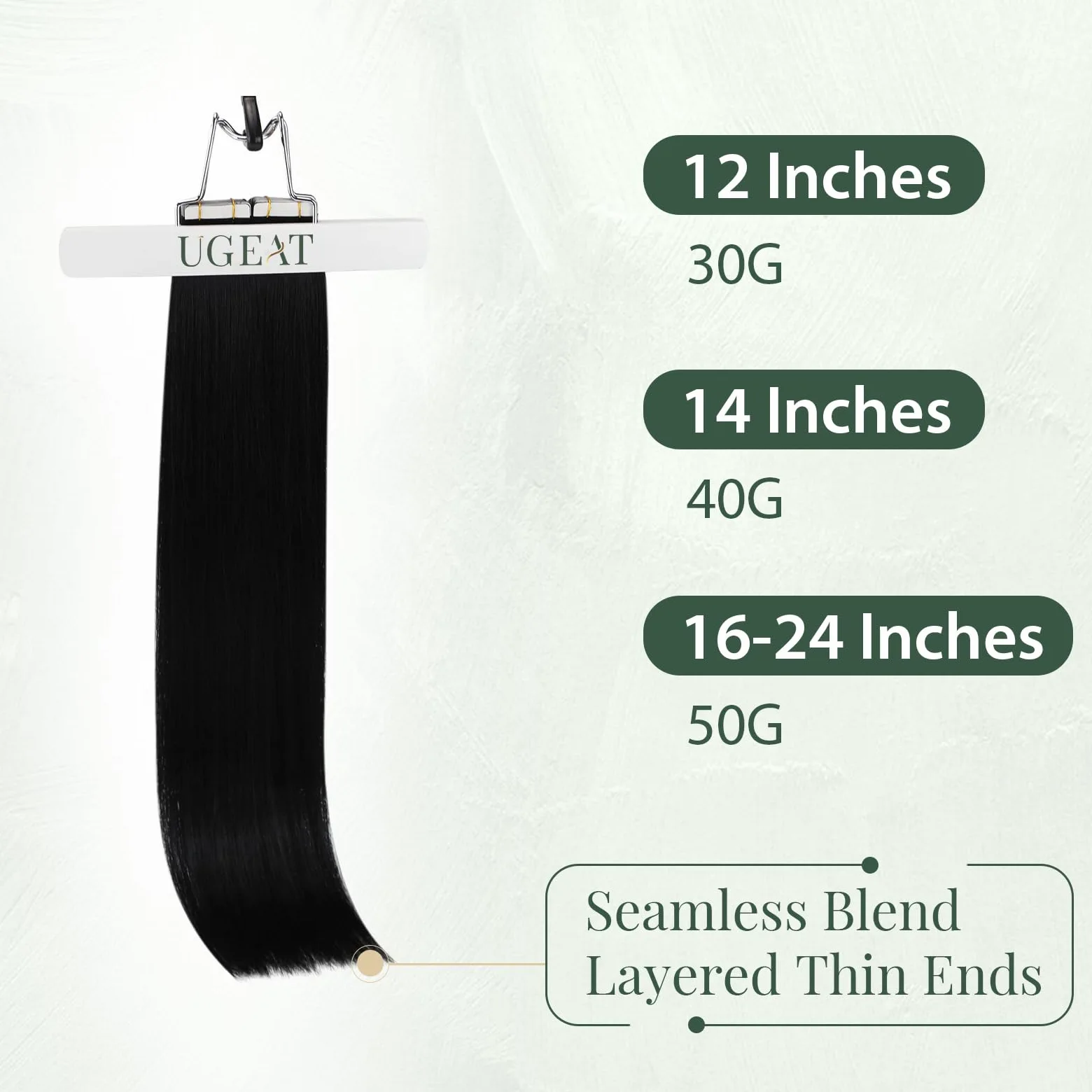 Ugeat Przedłużanie Włosów Taśma, Włosy Ludzkie, Czarny, 60 cm 20 sztuk 50g, Przedłużanie Włosów Tape in, Głęboka Czerń, Remy Naturalne Proste