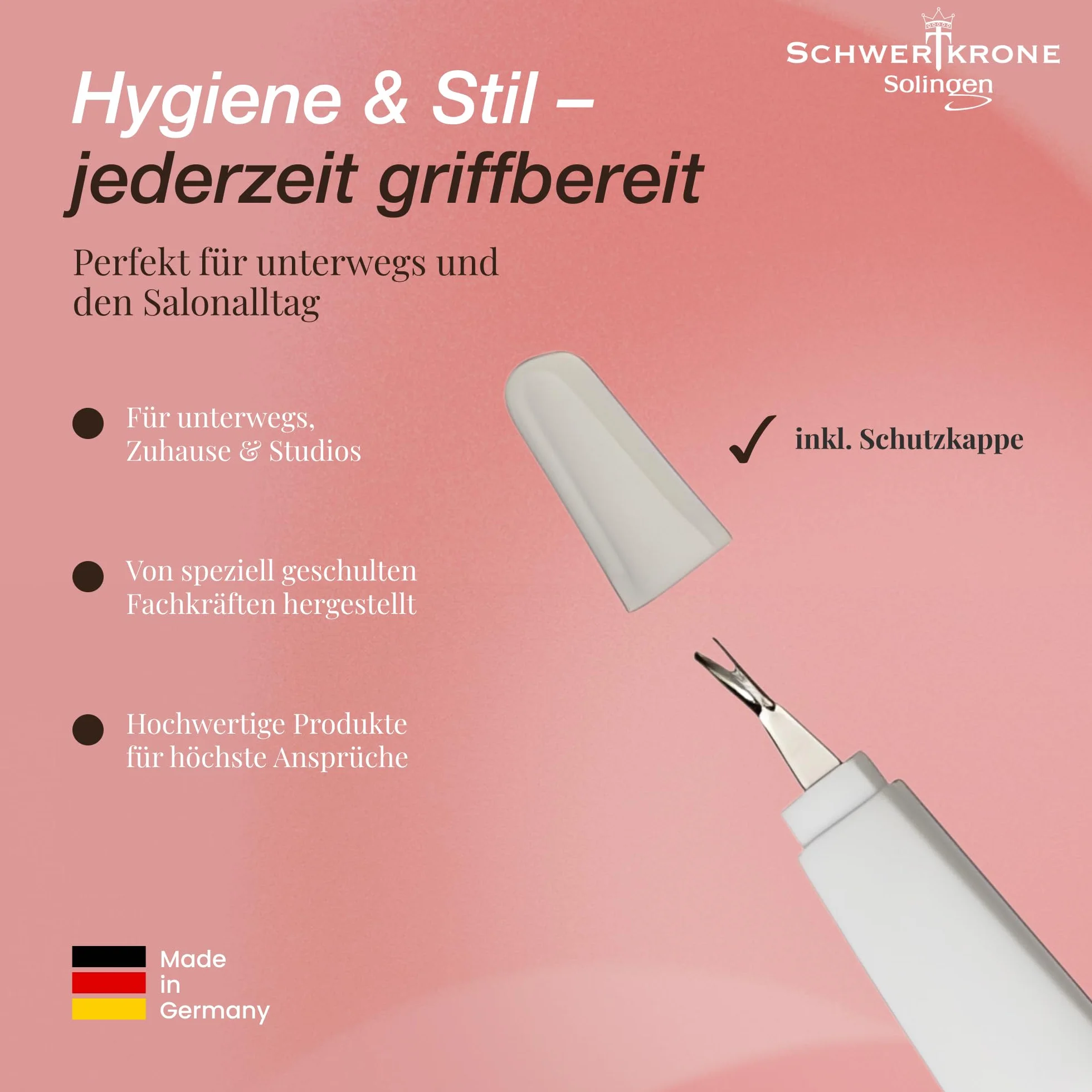 Schwertkrone® Solingen nóż do usuwania skórek z ostrzem w kształcie litery V, z nasadką ochronną – Made in Germany