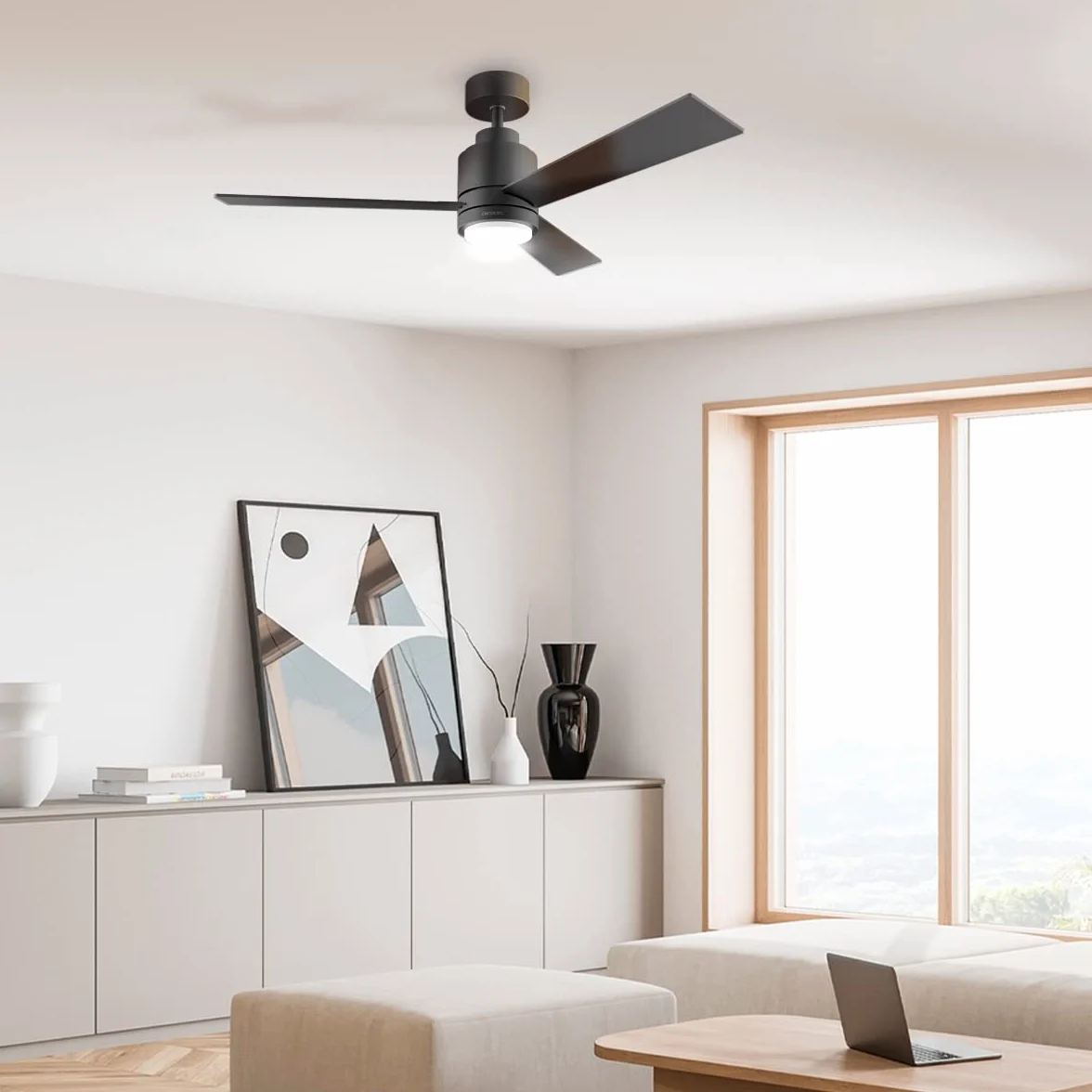 Cecotec Wentylator sufitowy EnergySilence Aero 4850 Style Black. 30 W, średnica 48 cali z 3 łopatkami, pilot zdalnego sterowania, silnik DC, 6 prędkości, zimowy brzęczyk i Natural Breeze