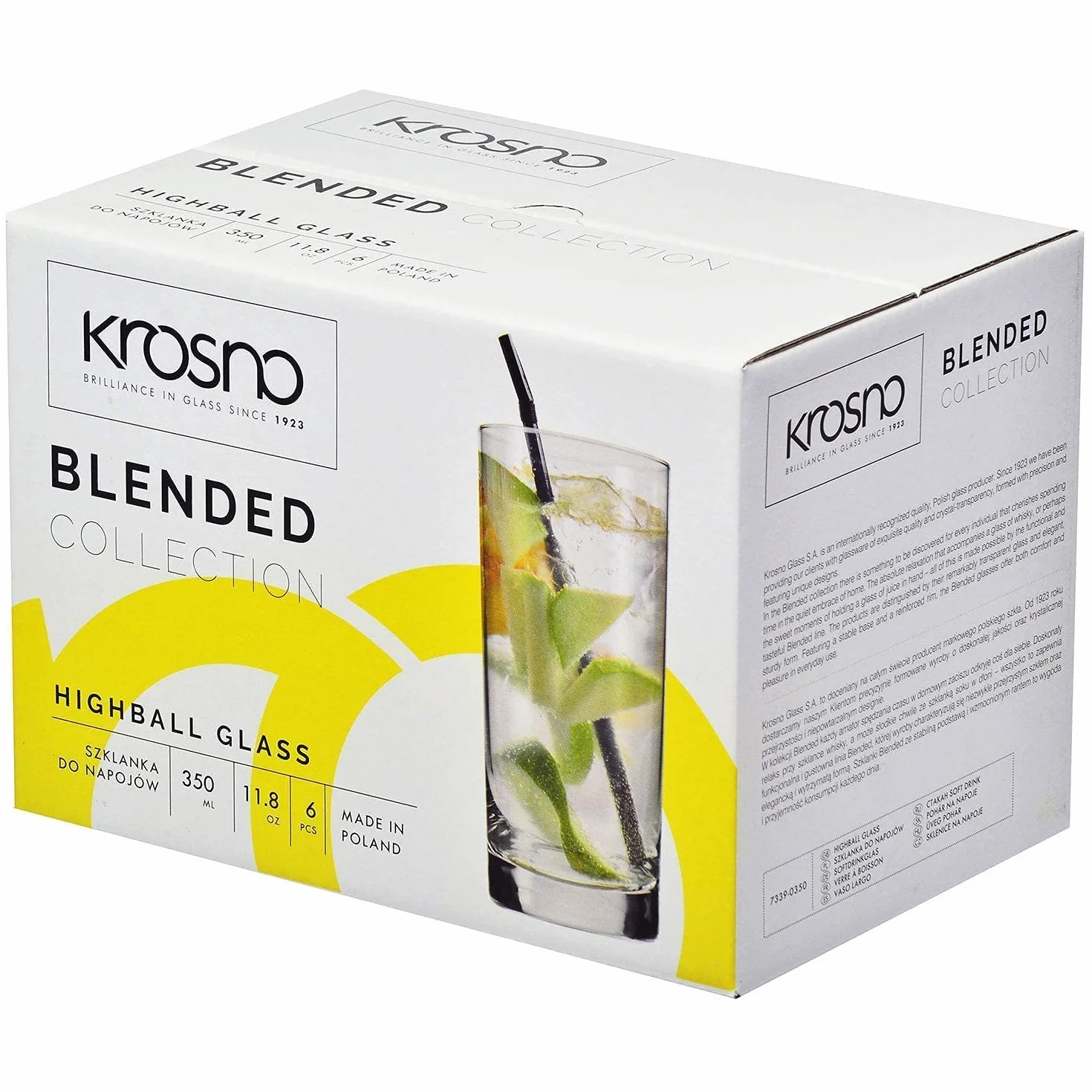KROSNO Blended Wysokie Szklanki 350 ml 6 szt. Szkło Kryształowe Bez Ołowiu Long Drink