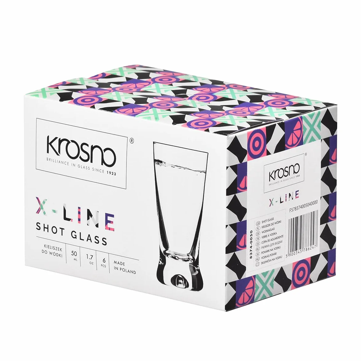 KROSNO | Kieliszki do wódki, szotów i likierów | Komplet 6 x 50 ml | Kolekcja X‑Line | Bezołowiowe szkło kryształowe, Grube dno z pęcherzem powietrza | Wygodna czarka, Uniwersalny | Do zmywarki