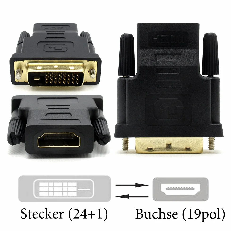 Adapter DVI na HDMI, DVI-D 24+1 wtyczka na gniazdo HDMI, adapter DVI HDMI do PC karty graficznej monitora, projektora, projektora, Plug & Play, czarny