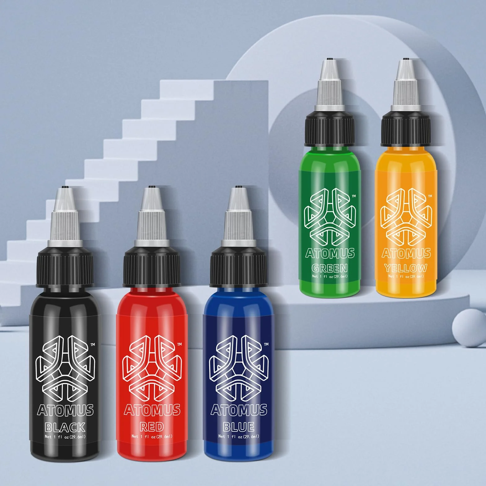 ATOMUS Zestaw 5 Kolorów Tuszu do Tatuażu 1oz 30ml - Naturalny Pigment Roślinny do Makijażu Permanentnego i Tatuaży