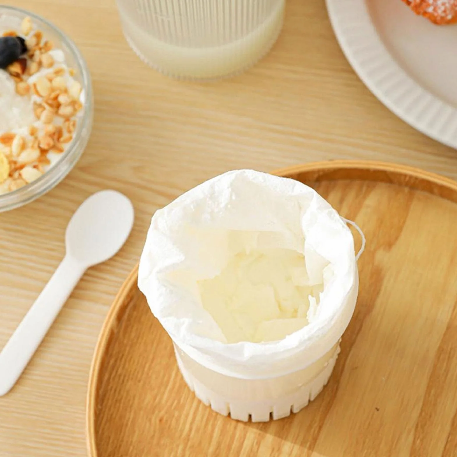 Yogurt Strainer Fine Mesh Filter Reusable Cloth Bag Multipurpose Kitchen Tool 16.3cm White