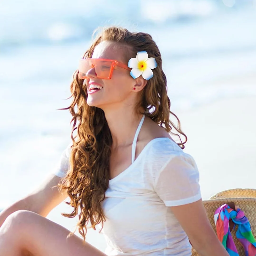 12 sztuk spinek do włosów z kwiatami, Hawajskie spinki do włosów Plumeria Hawajskie, Plumeria, tropikalne Boho, antypoślizgowe akcesoria do włosów dla dziewcząt i kobiet