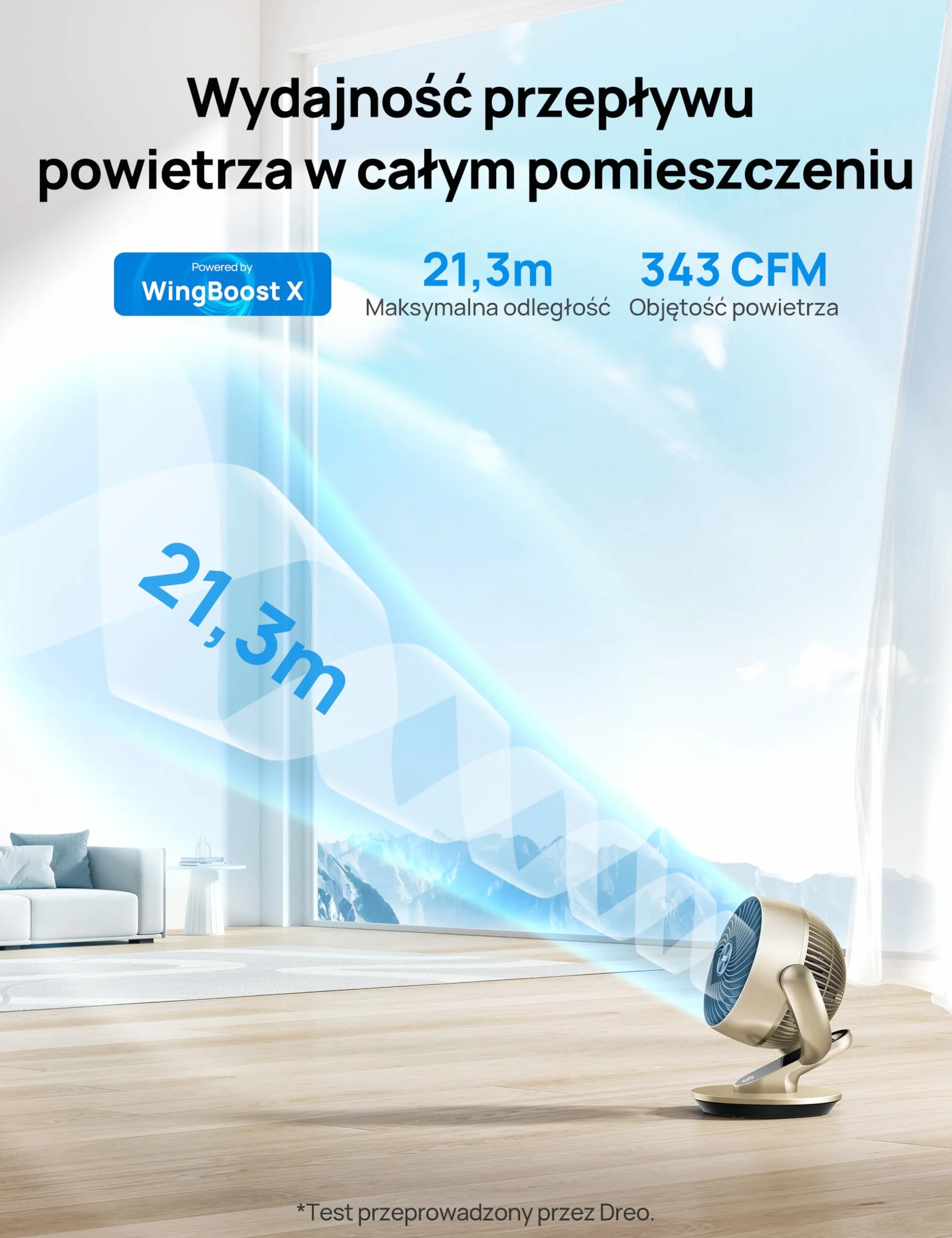 Dreo Lynx S Inteligentny wentylator stolikowy 28 dB 18 cm 4 prędkości 5 trybów timer 12h oscylacja 120° pilot sterowanie głosowe złoty