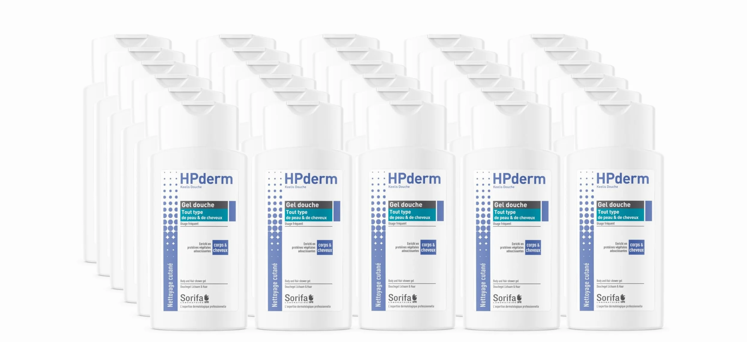 30 szt. - HPderm Żel pod prysznic 2 w 1 do ciała i włosów - Dermo-protekcyjny - Każdy rodzaj skóry i włosów - z białkami owsianymi - Częste stosowanie - pH neutralne, bez mydła - Butelka 200 ml