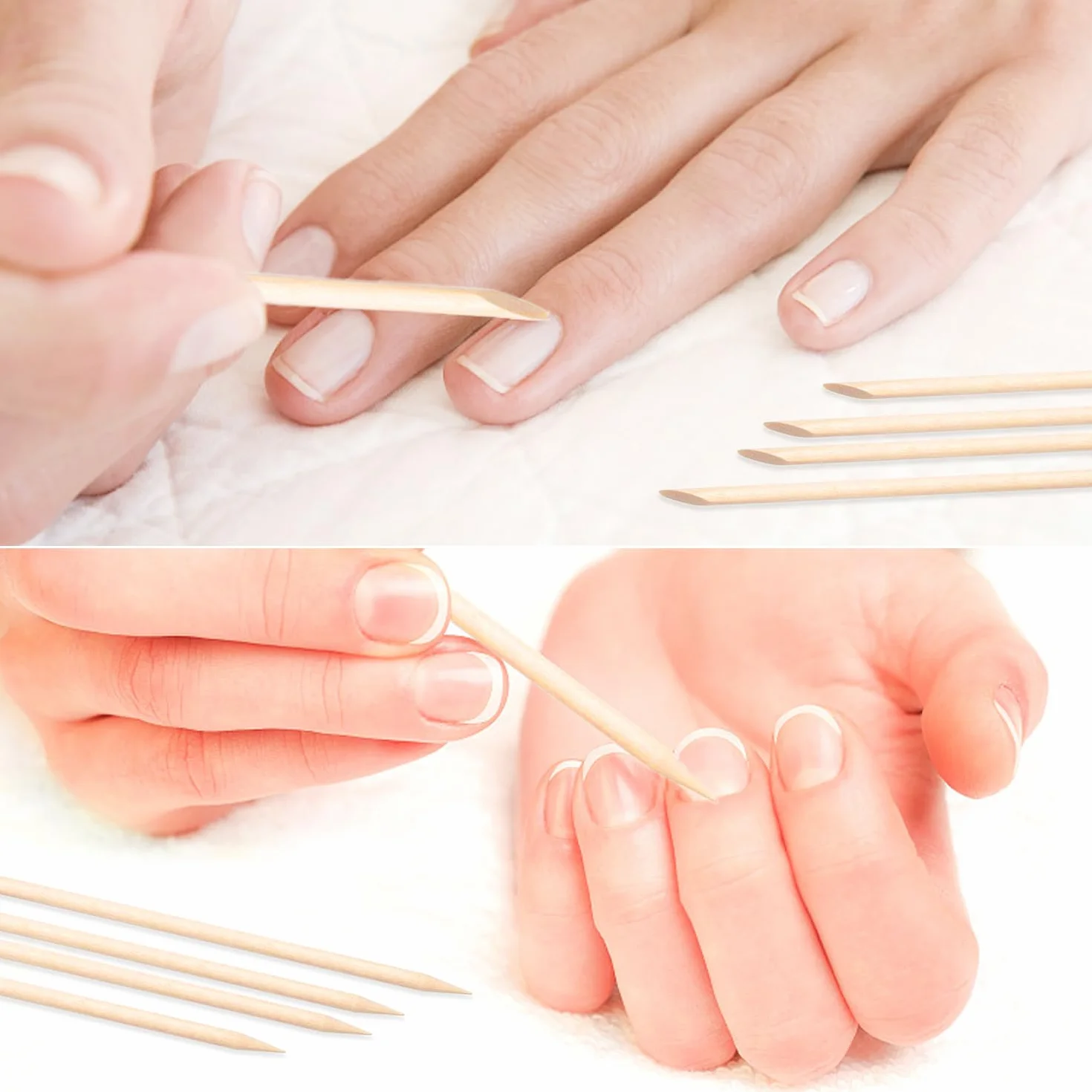 120 drewnianych szpilek do manicure z 2 kolorowymi paskami do manicure podwójne końce drewno z podwójnym końcem pomarańczowy drewniany kij do paznokci sztuka pedicure pielęgnacja skórek