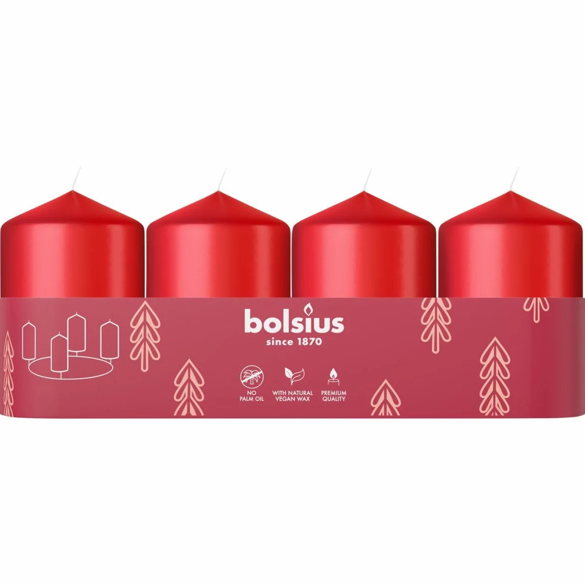 Bolsius Świeca adwentowa czerwona 6 cm Zestaw 4 sztuk