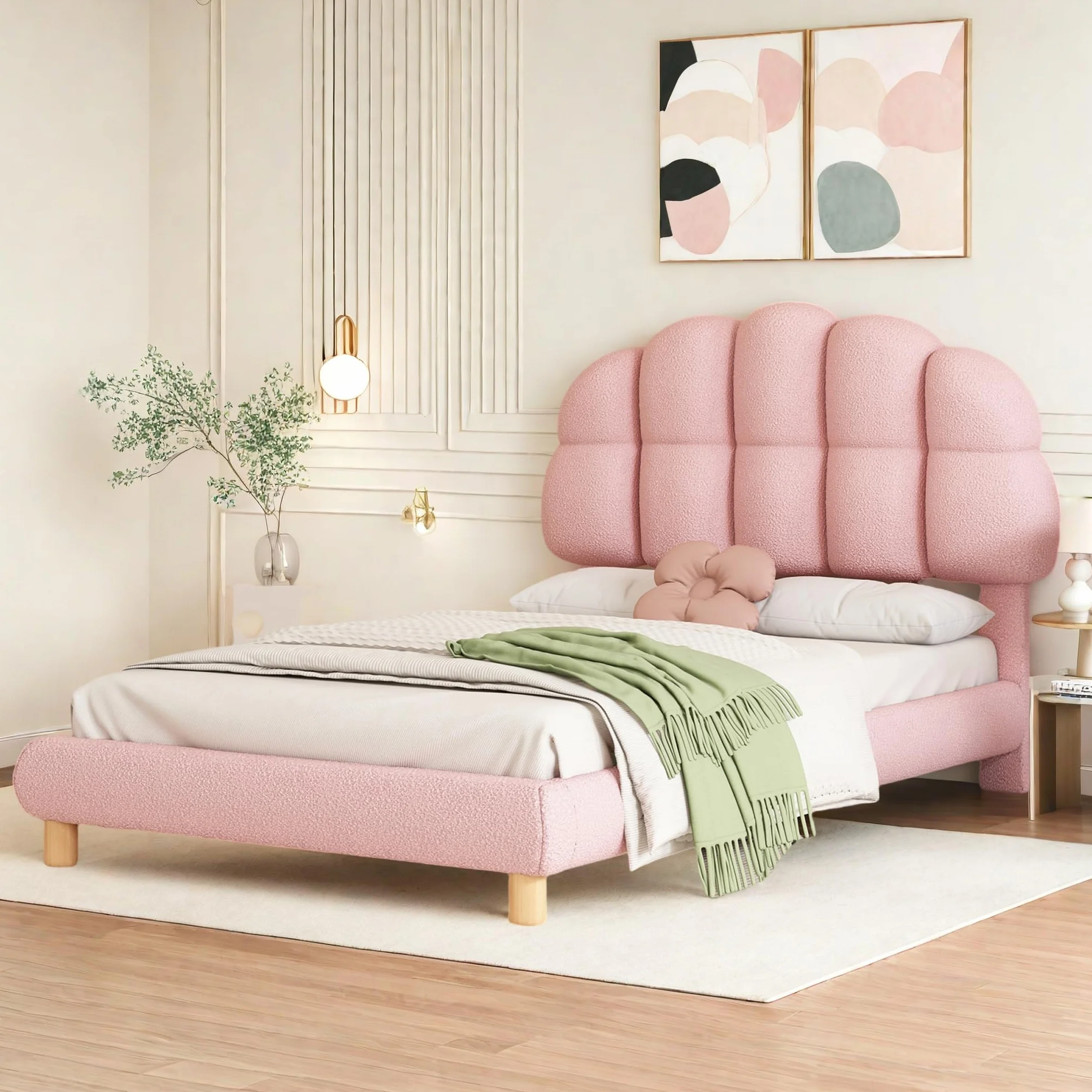 FEEOHOME Łóżko dziecięce 90x200 cm tapicerowane welurowe różowe