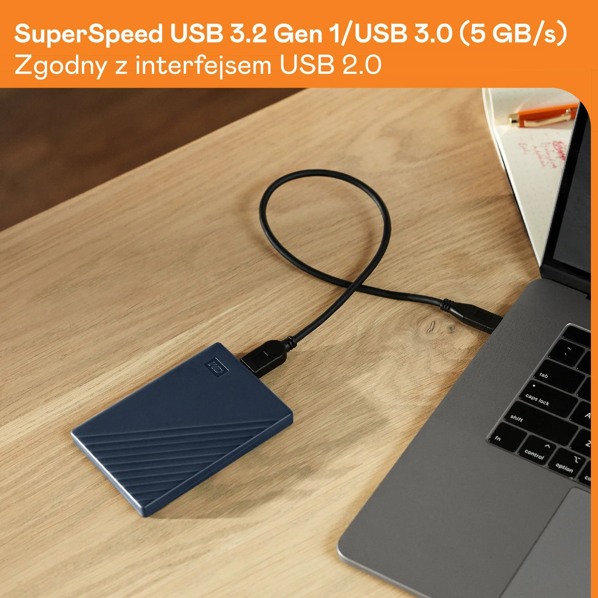 Western Digital My Passport WDBA2F0050BBL-WESN Zewnętrzny Dysk Twardy, Granatowy, 5 TB