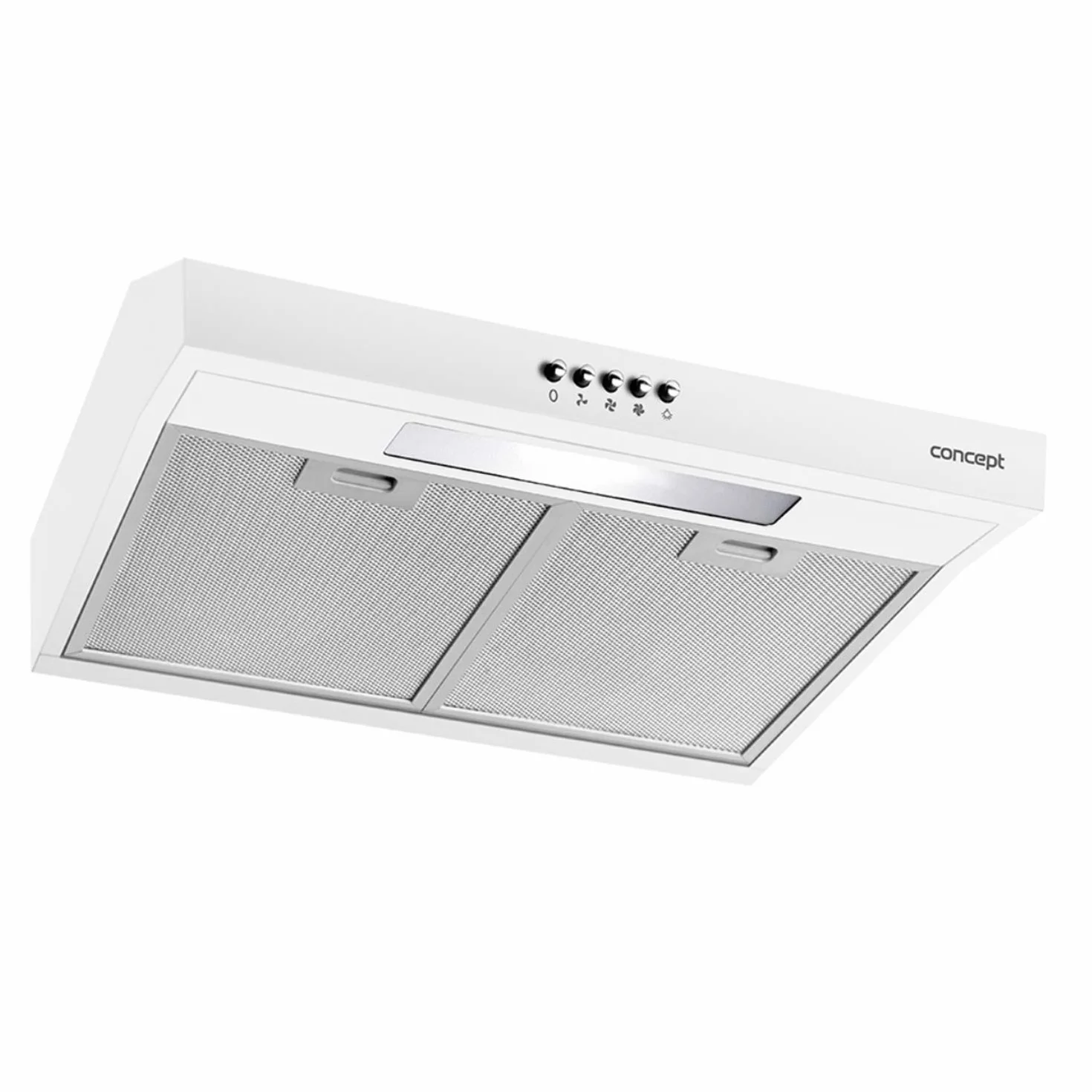 Concept OPP1250 okap kuchenny 50 cm z oświetleniem LED i 3 poziomami mocy 135 m³/h 65 W funkcja powietrza wylotowego/obiegowego 60 dB 82 mm Slim (biały)