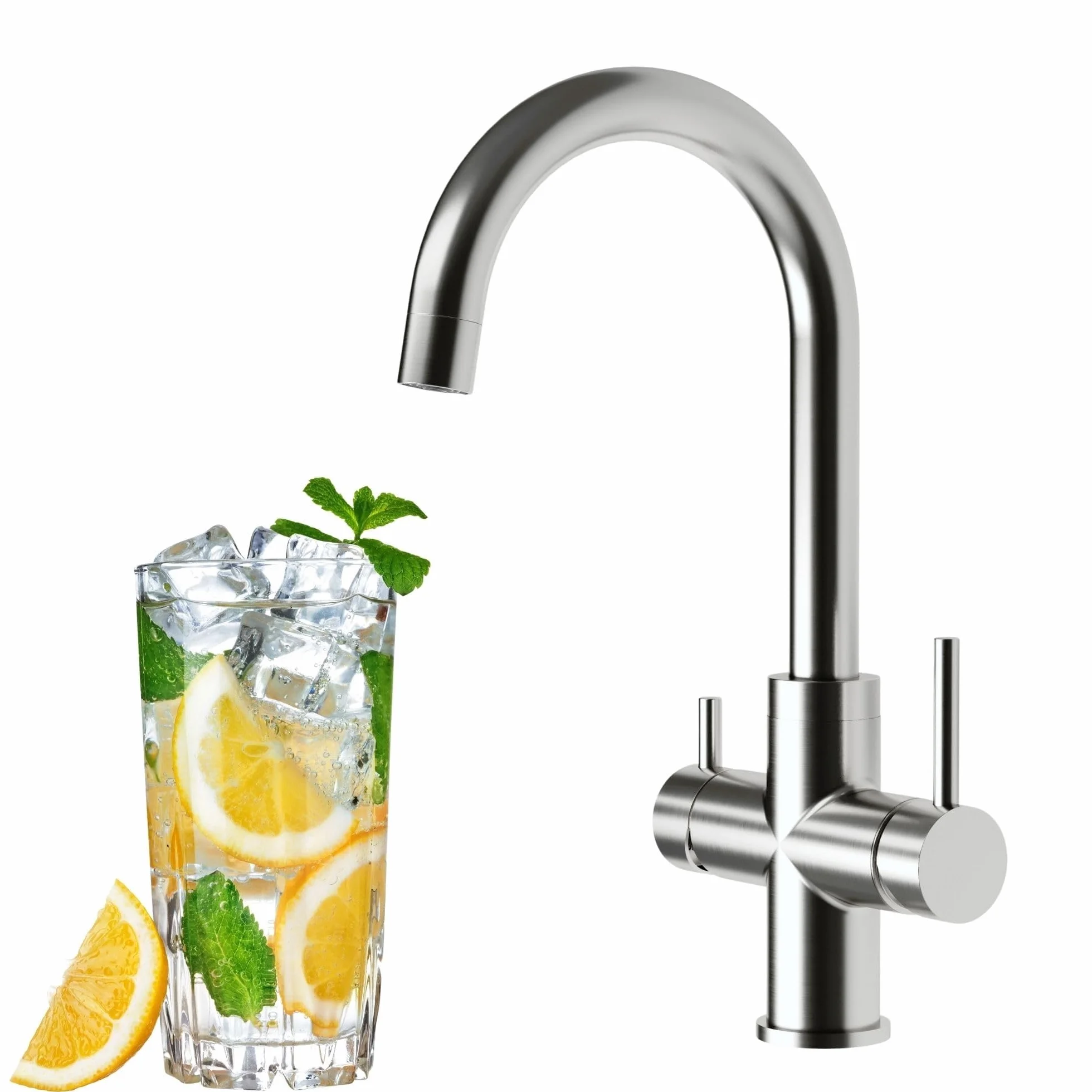 AORA URBAN INOX 4-drożny kran ze stali nierdzewnej | armatura kuchenna obracana o 360° z masywnej stali nierdzewnej 304 | armatura zlewozmywakowa do filtra wody, instalacji osmozy | kran z filtrem