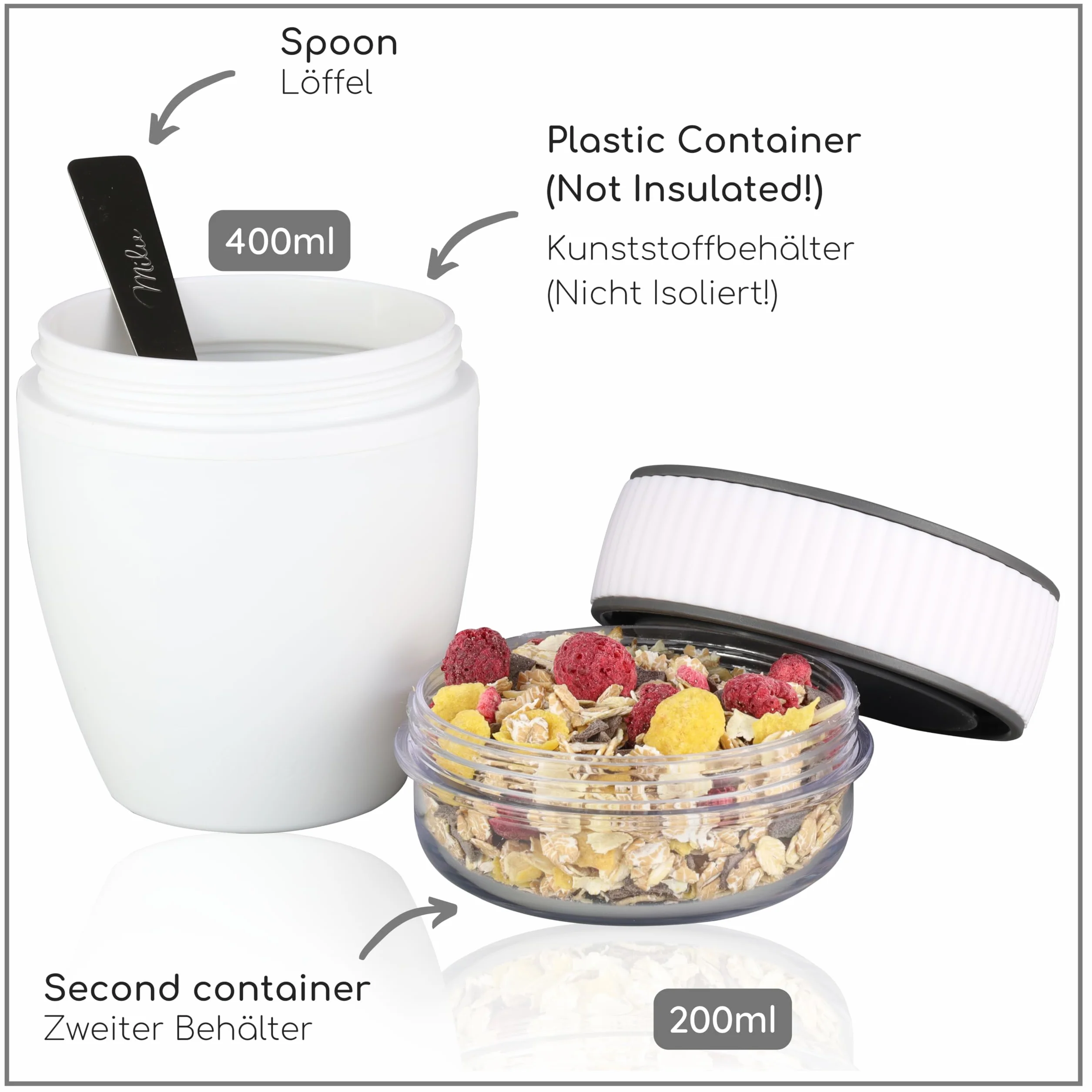 Kubek na musli 400ml MüsliMax Plastikowy z łyżeczką Biały