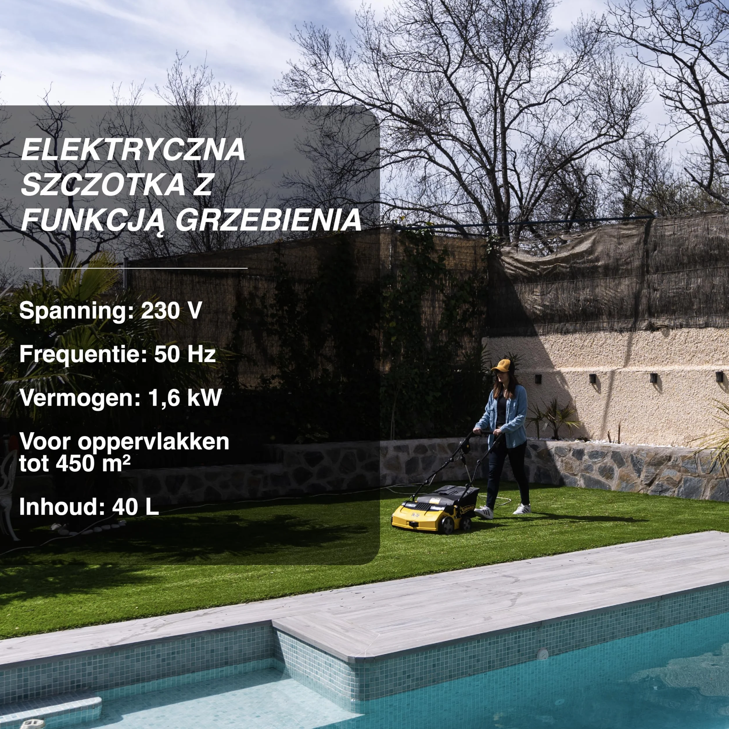Garland - Zamiatarka do Sztucznego Trawnika Roll&Comb 502E-V19 | Moc 1600 W | Wtyczka Elektryczna - Szerokość Robocza 40 cm - Regulowana Składana Kierownica - Worek Zbierający 40 l